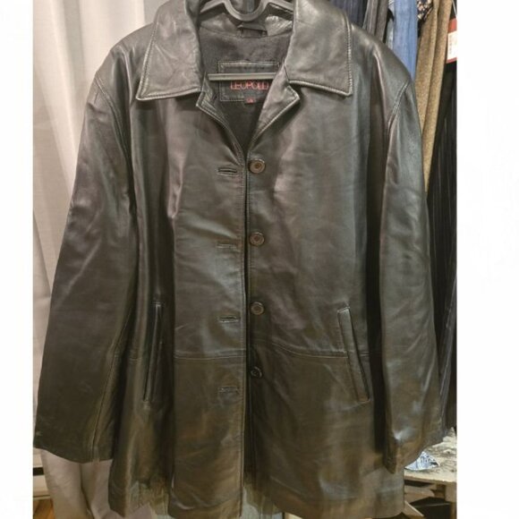 Black genuine leather coat large (medium) - Picture 1 of 10
